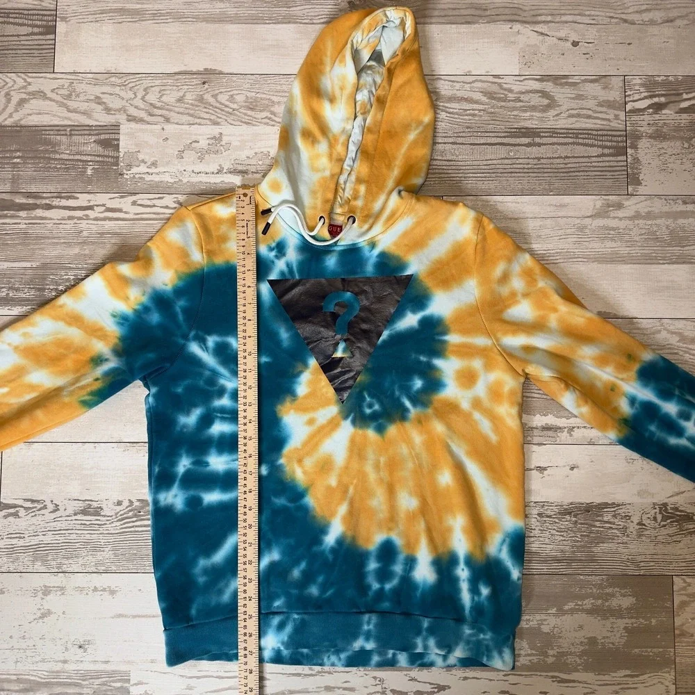 Guess Hoodie Mens Large Multi Tie Dye Fleece Lined Gorpcore Skater‎ Drawstring